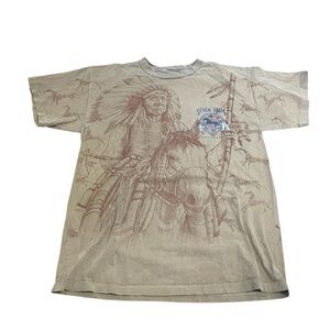 Beige Graphic T-Shirt with Native American Design